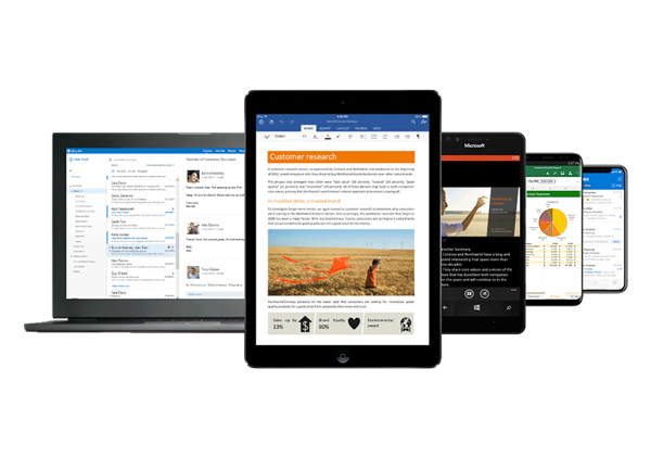 Office 365 multi platform applications Microsoft 365 laptop, tablet and phone